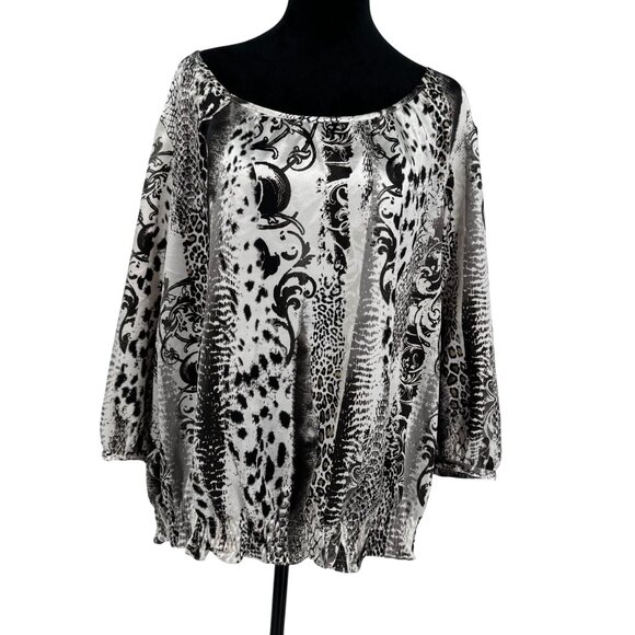 Avenue Womens Animal Print Blouse Size 18 20 Elastic Hem Silky Work Date Night - Picture 1 of 8